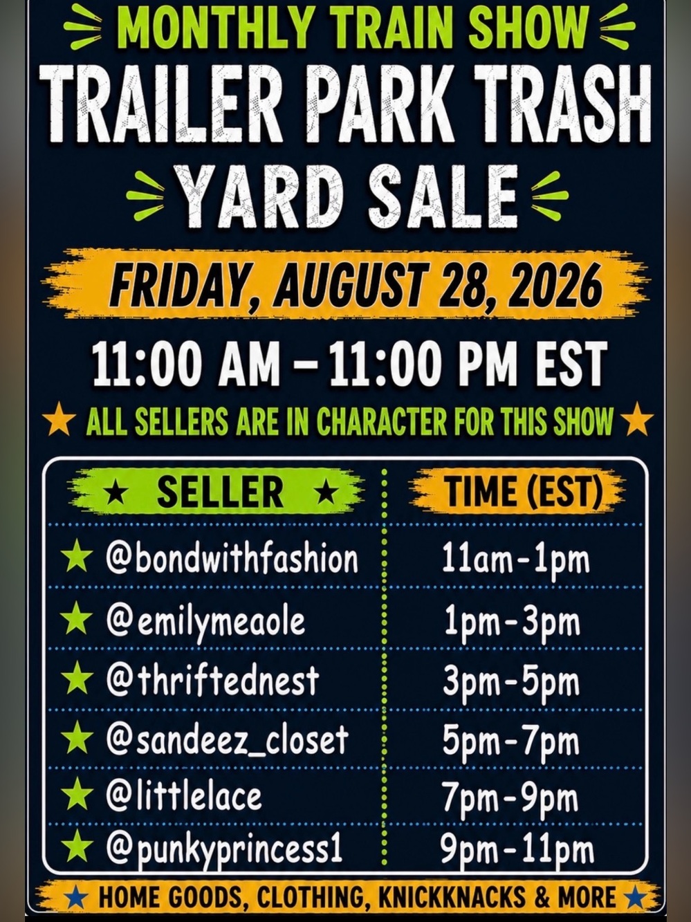 “Trailer Park Trash Yard Sale” Monthly Train
Show August 28th 11am-11pm EST - Picture 2 of 12